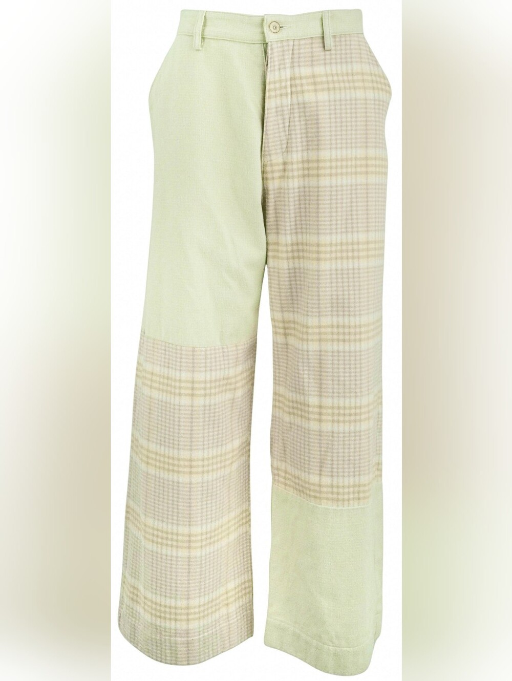 Nwt $985 Light Green and Cream Plaid Patchwork Pants